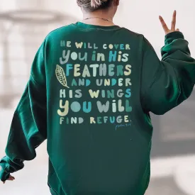 Psalms 91:4 His Feathers & Wings Back Print Sweatshirt