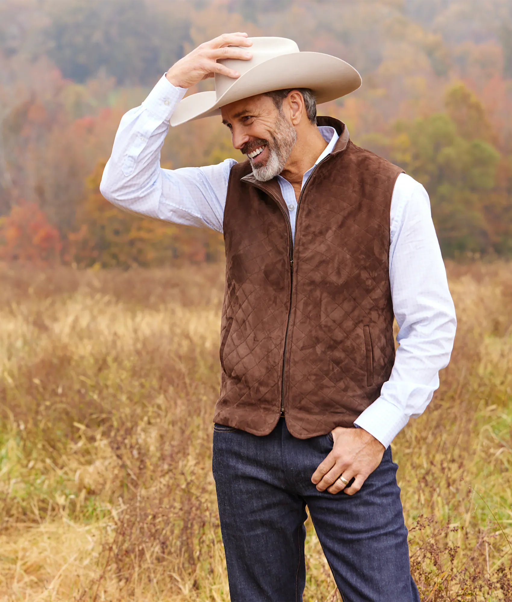 Quilted Suede Vest :: Brown